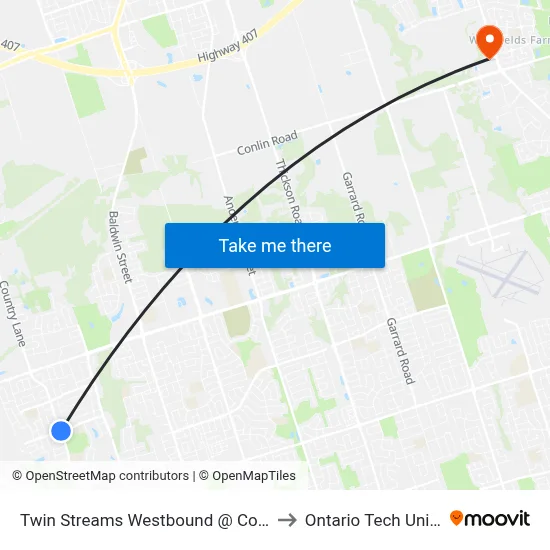 Twin Streams Westbound @ Country Lane to Ontario Tech University map