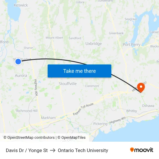 Davis Dr / Yonge St to Ontario Tech University map