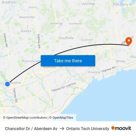 Chancellor Dr / Aberdeen Av to Ontario Tech University map