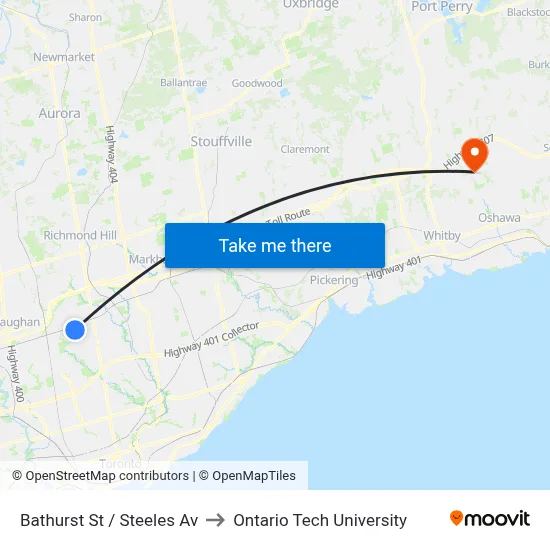 Bathurst St / Steeles Av to Ontario Tech University map
