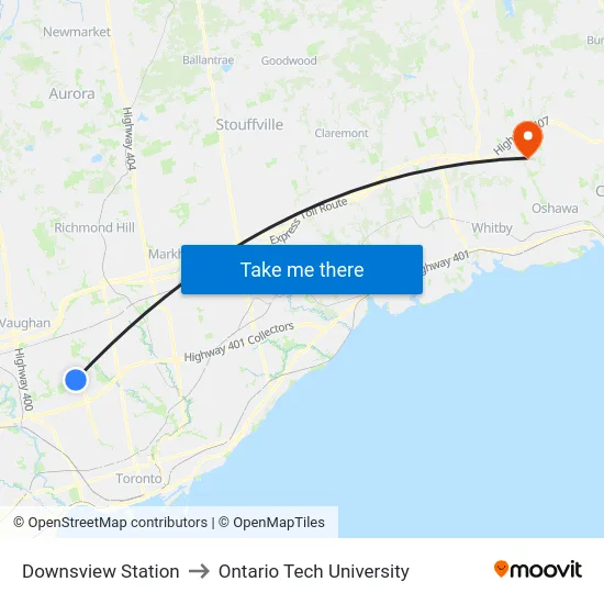 Downsview Station to Ontario Tech University map