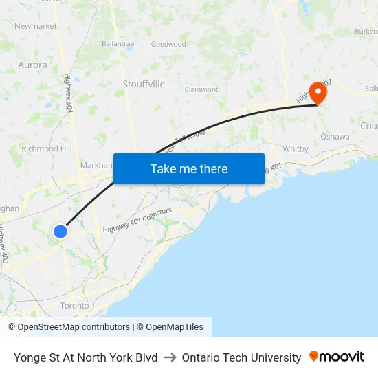 Yonge St At North York Blvd to Ontario Tech University map