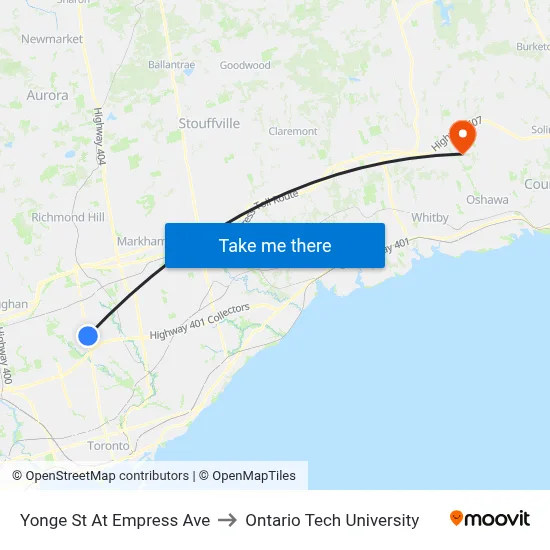 Yonge St At Empress Ave to Ontario Tech University map
