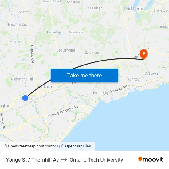 Yonge St / Thornhill Av to Ontario Tech University map