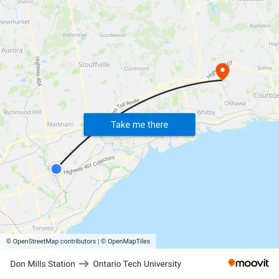 Don Mills Station to Ontario Tech University map