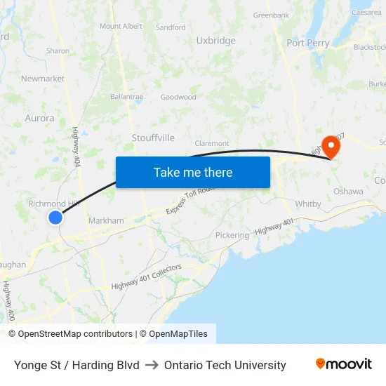 Yonge St / Harding Blvd to Ontario Tech University map