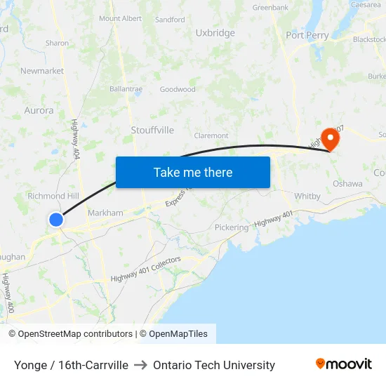 Yonge / 16th-Carrville to Ontario Tech University map