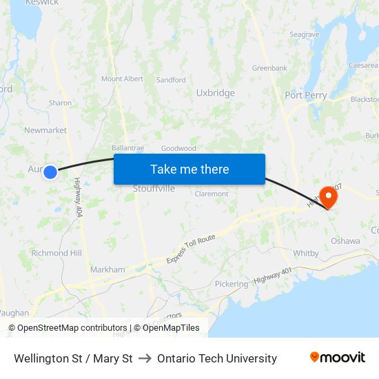 Wellington St / Mary St to Ontario Tech University map