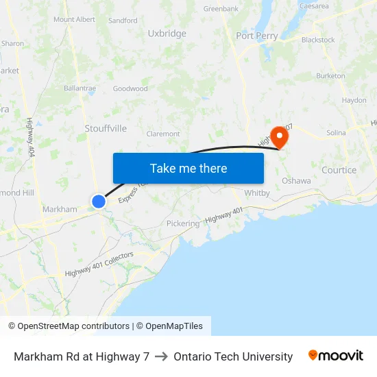 Markham Rd at Highway 7 to Ontario Tech University map