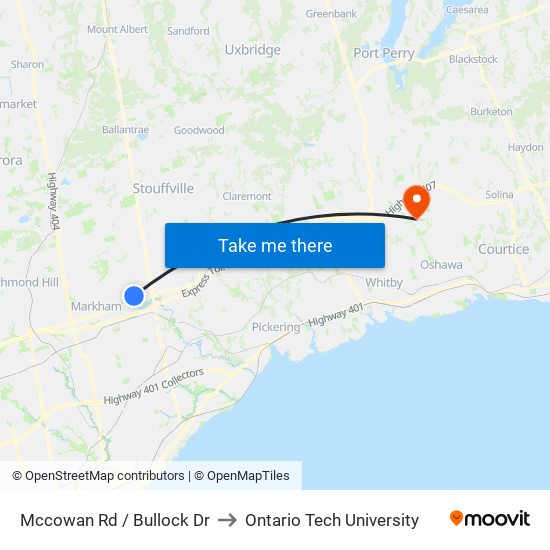 Mccowan Rd / Bullock Dr to Ontario Tech University map