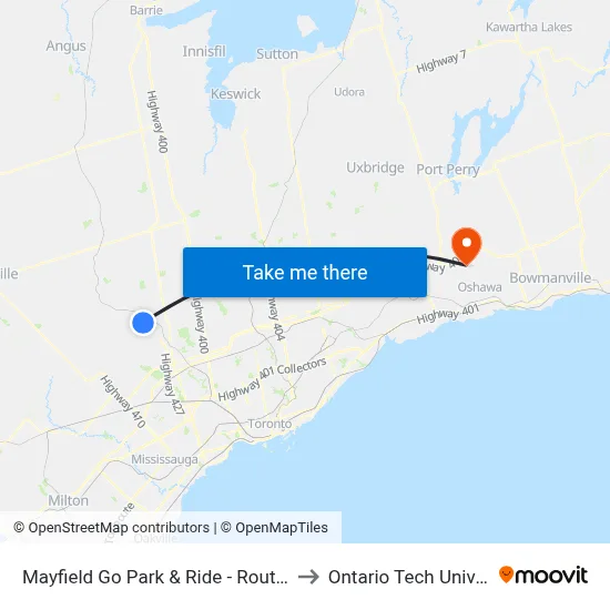 Mayfield Go Park & Ride - Route 41 Nb to Ontario Tech University map