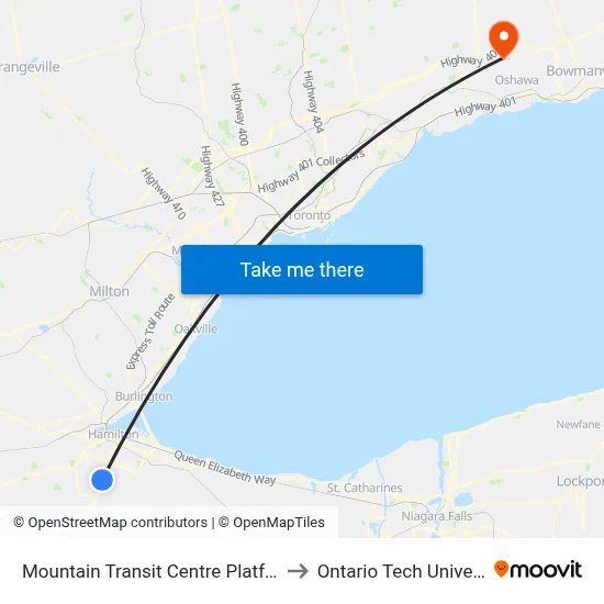 Mountain Transit Centre Platform 3 to Ontario Tech University map
