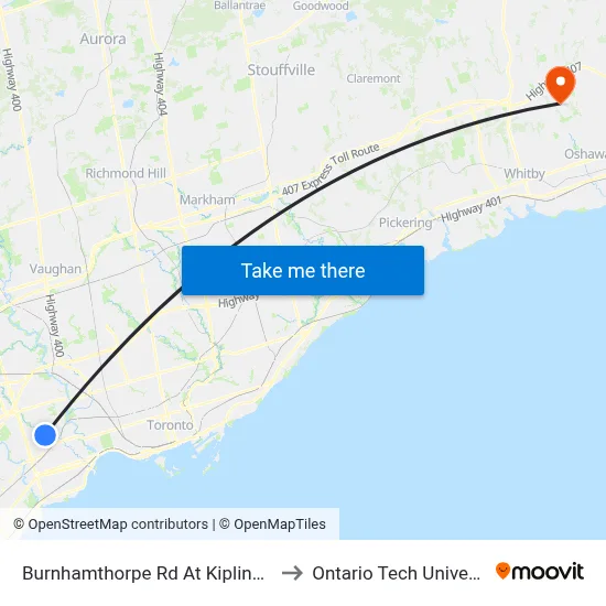 Burnhamthorpe Rd At Kipling Ave to Ontario Tech University map