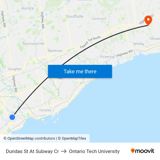 Dundas St At Subway Cr to Ontario Tech University map
