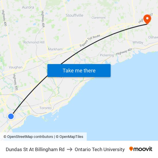 Dundas St At Billingham Rd to Ontario Tech University map