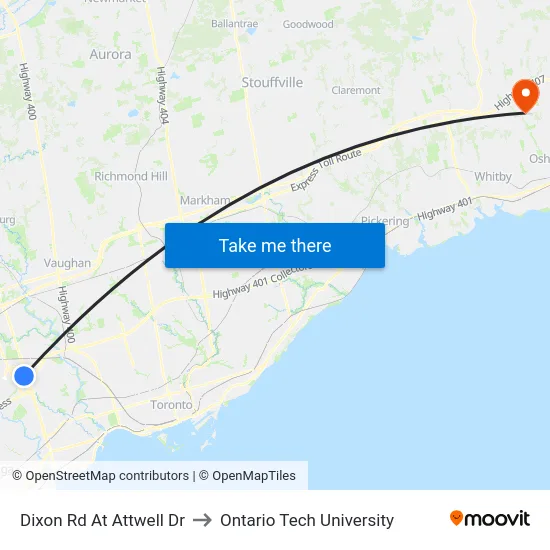 Dixon Rd At Attwell Dr to Ontario Tech University map