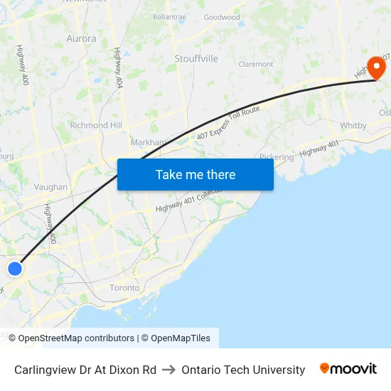 Carlingview Dr At Dixon Rd to Ontario Tech University map