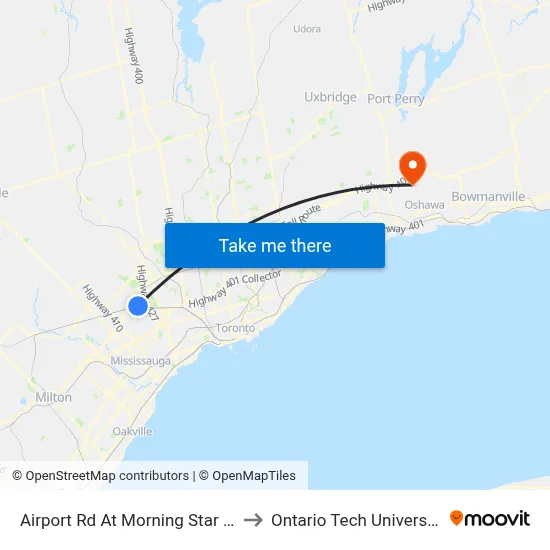 Airport Rd At Morning Star Dr to Ontario Tech University map