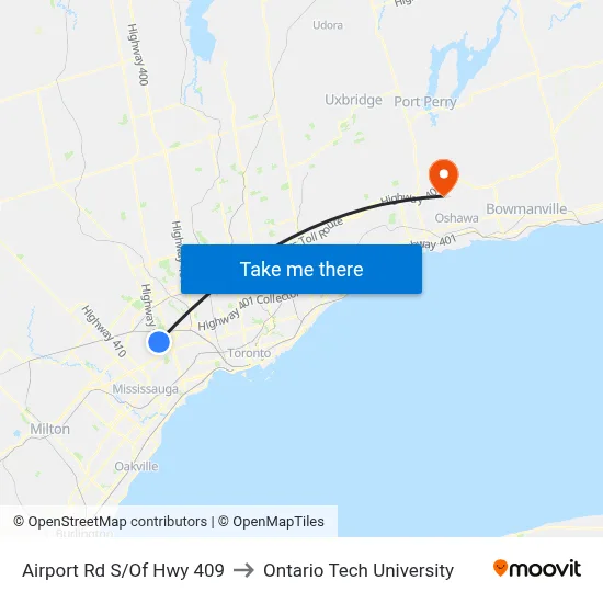Airport Rd S/Of Hwy 409 to Ontario Tech University map