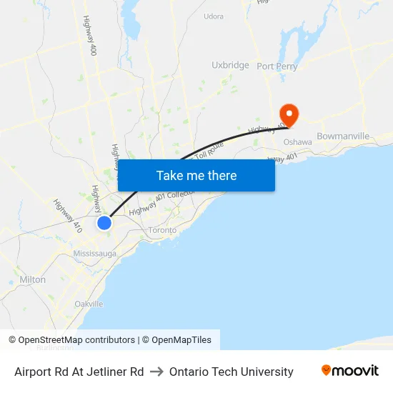 Airport Rd At Jetliner Rd to Ontario Tech University map
