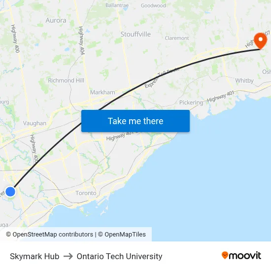 Skymark Hub to Ontario Tech University map