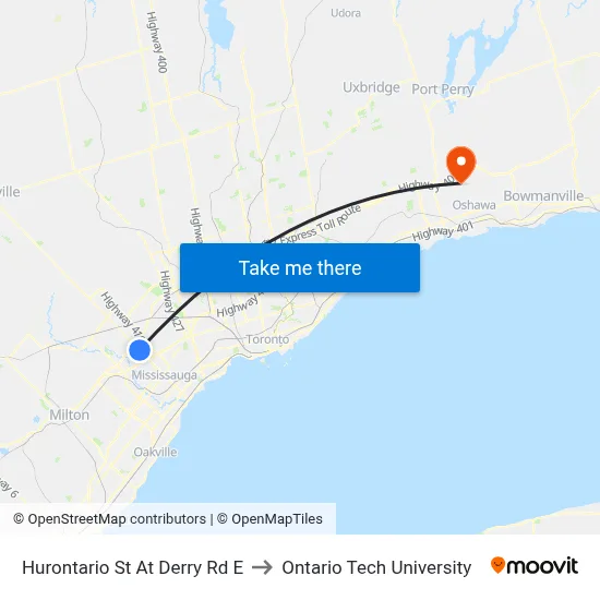 Hurontario St At Derry Rd E to Ontario Tech University map