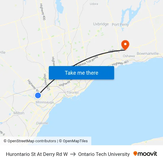Hurontario St At Derry Rd W to Ontario Tech University map