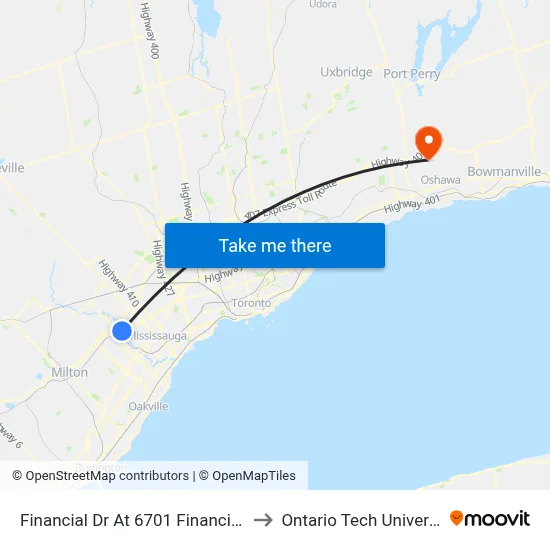 Financial Dr At 6701 Financial Dr to Ontario Tech University map