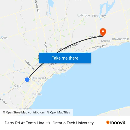 Derry Rd At Tenth Line to Ontario Tech University map