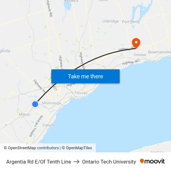 Argentia Rd E/Of Tenth Line to Ontario Tech University map