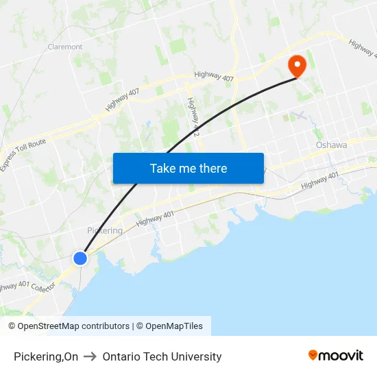 Pickering,On to Ontario Tech University map