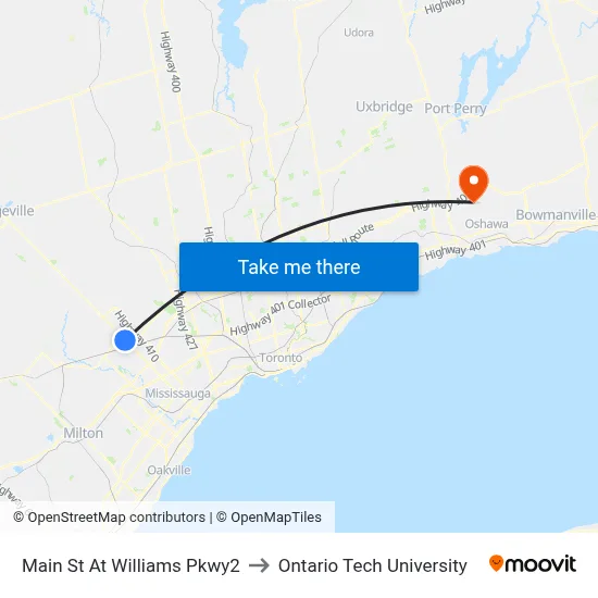 Main St At Williams Pkwy2 to Ontario Tech University map