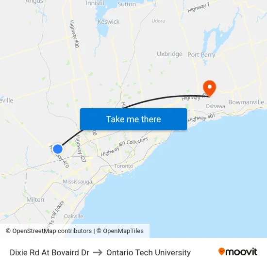 Dixie Rd At Bovaird Dr to Ontario Tech University map