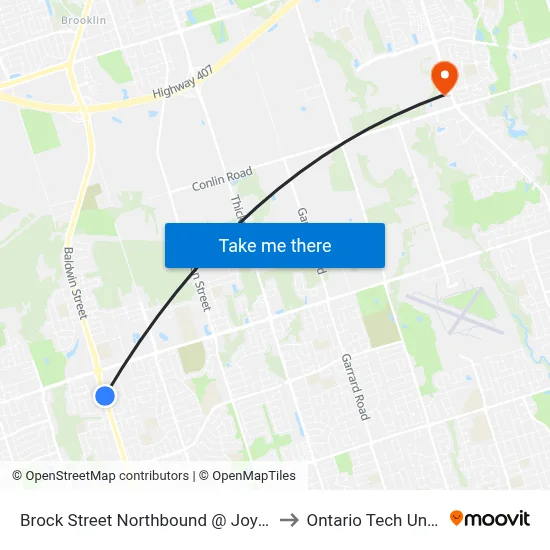 Brock Street Northbound @ Joy Thompson to Ontario Tech University map