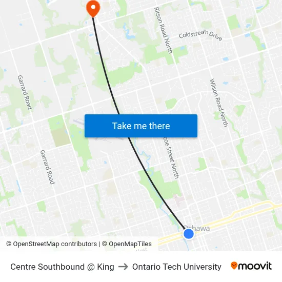 Centre Southbound @ King to Ontario Tech University map