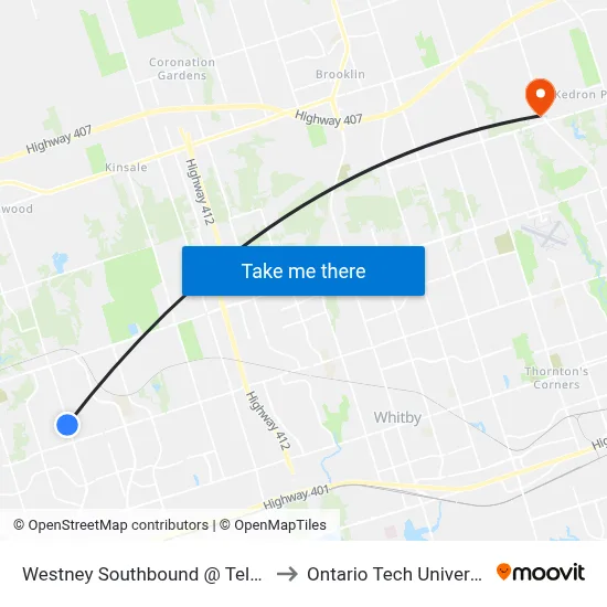 Westney Southbound @ Telford to Ontario Tech University map