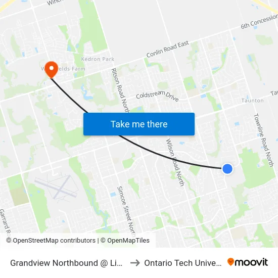 Grandview Northbound @ Lindsay to Ontario Tech University map