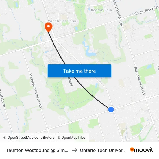 Taunton Westbound @ Simcoe to Ontario Tech University map