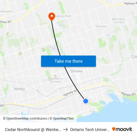 Cedar Northbound @ Wentworth to Ontario Tech University map