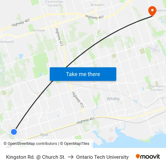 Kingston Rd. @ Church St. to Ontario Tech University map