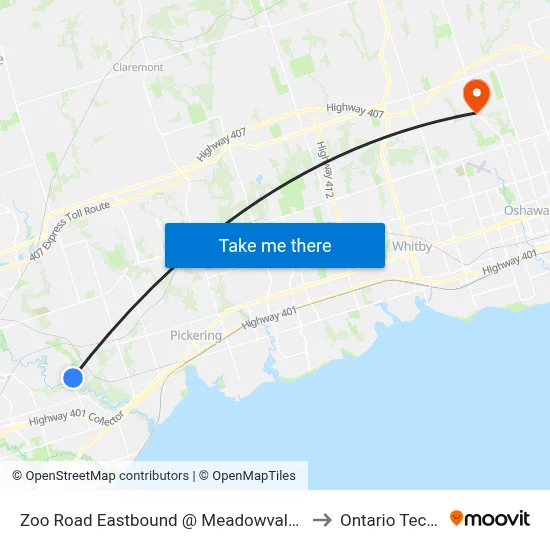 Zoo Road Eastbound @ Meadowvale (Rouge Park Visitor Centre) to Ontario Tech University map