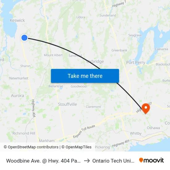 Woodbine Ave. @ Hwy. 404 Park & Ride to Ontario Tech University map