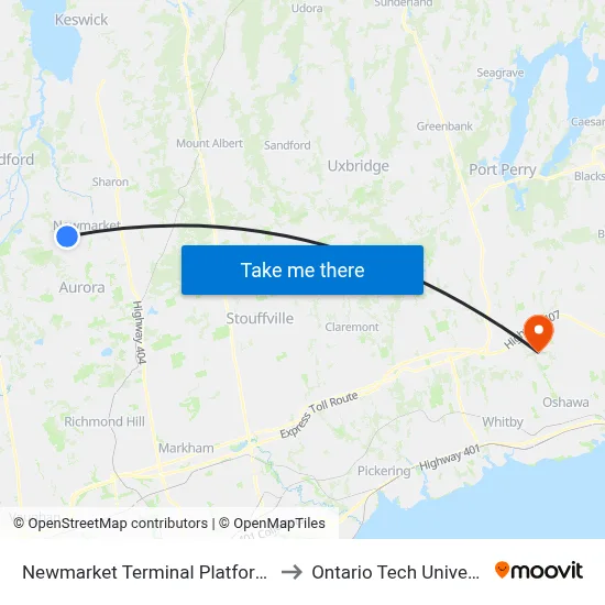 Newmarket Terminal Platform 10 to Ontario Tech University map