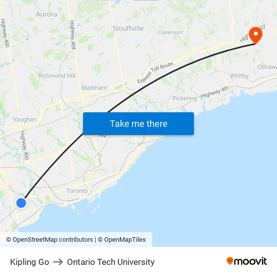 Kipling Go to Ontario Tech University map