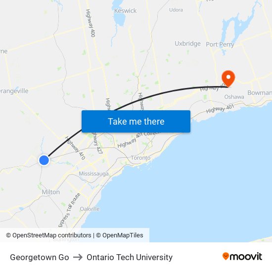 Georgetown Go to Ontario Tech University map