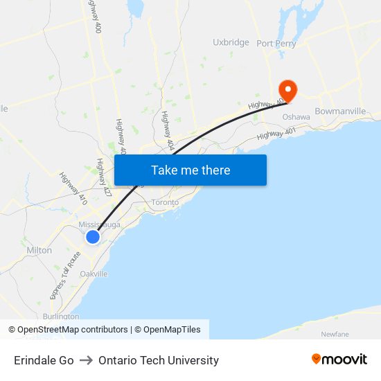 Erindale Go to Ontario Tech University map