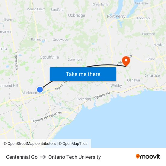 Centennial Go to Ontario Tech University map