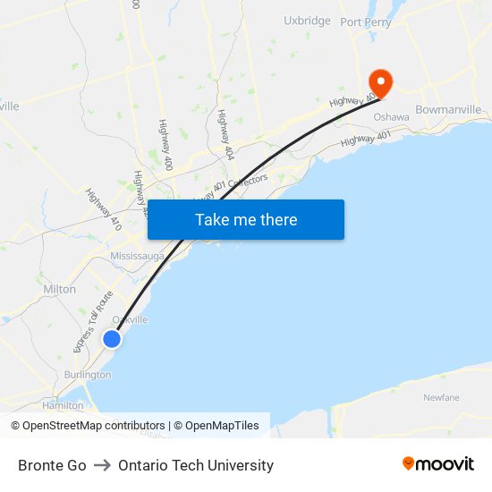 Bronte Go to Ontario Tech University map