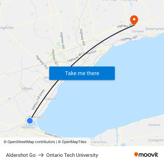 Aldershot Go to Ontario Tech University map