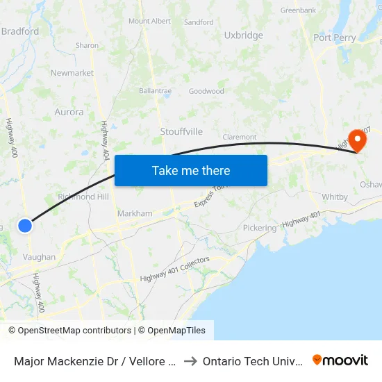 Major Mackenzie Dr / Vellore Woods to Ontario Tech University map